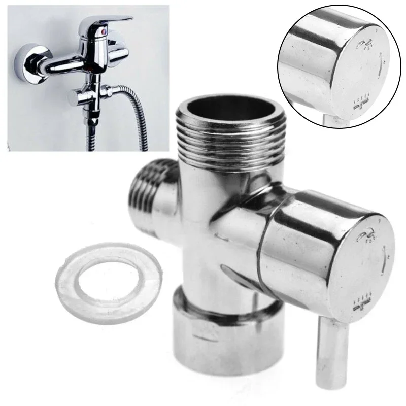 Chrome Plated Brass Diverter Valve T-Adapter 3/4 Connector 3-Ways For Shower Head  Hanging Holder Accessories