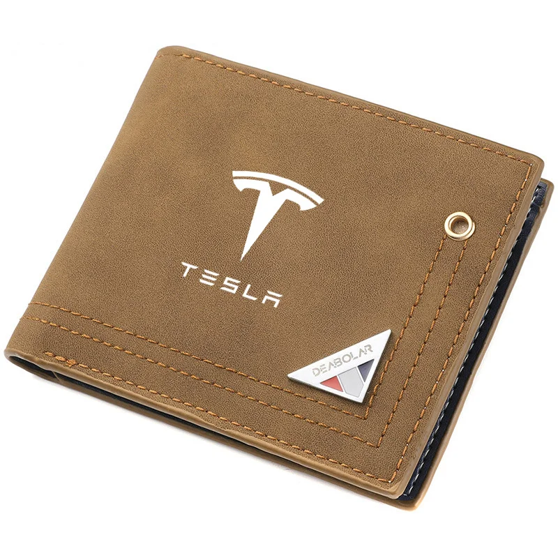 Emblemi per auto in pelle smerigliata portafoglio portamonete portamonete portamonete da uomo per Tesla Model 3 Model X Model Y S Roadster SpaceX