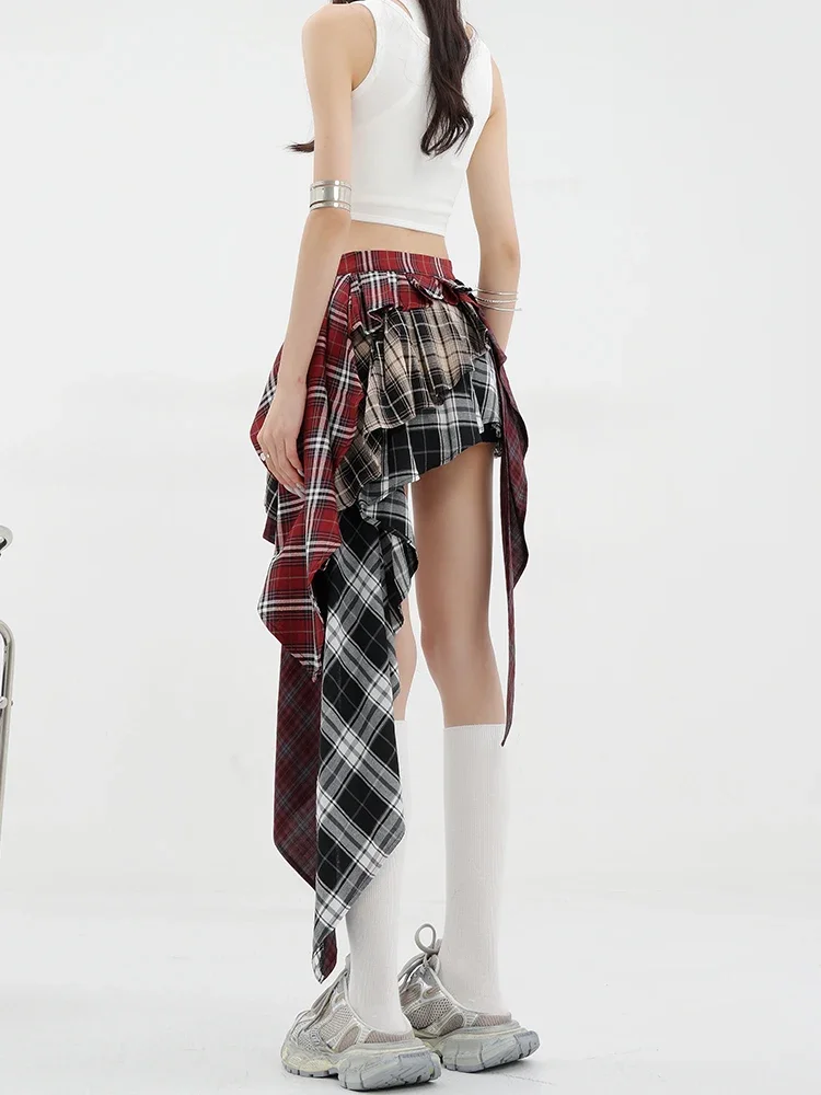 Unregelmäßige Plaid Patchwork Y2K Frauen Rock Vintage-Mode Hohe Qualität Sommer Sexy Schlank A-linie Rock Coquette Streetwear