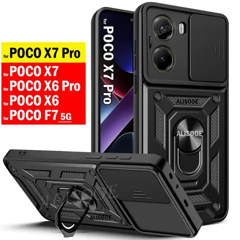Capa For POCO X7 Pro 5G X6 Pro F7 Case Armor Slide Camera Lens Protection  Cover for Xiaomi POCO X7 Ring Stand Shockproof Funda