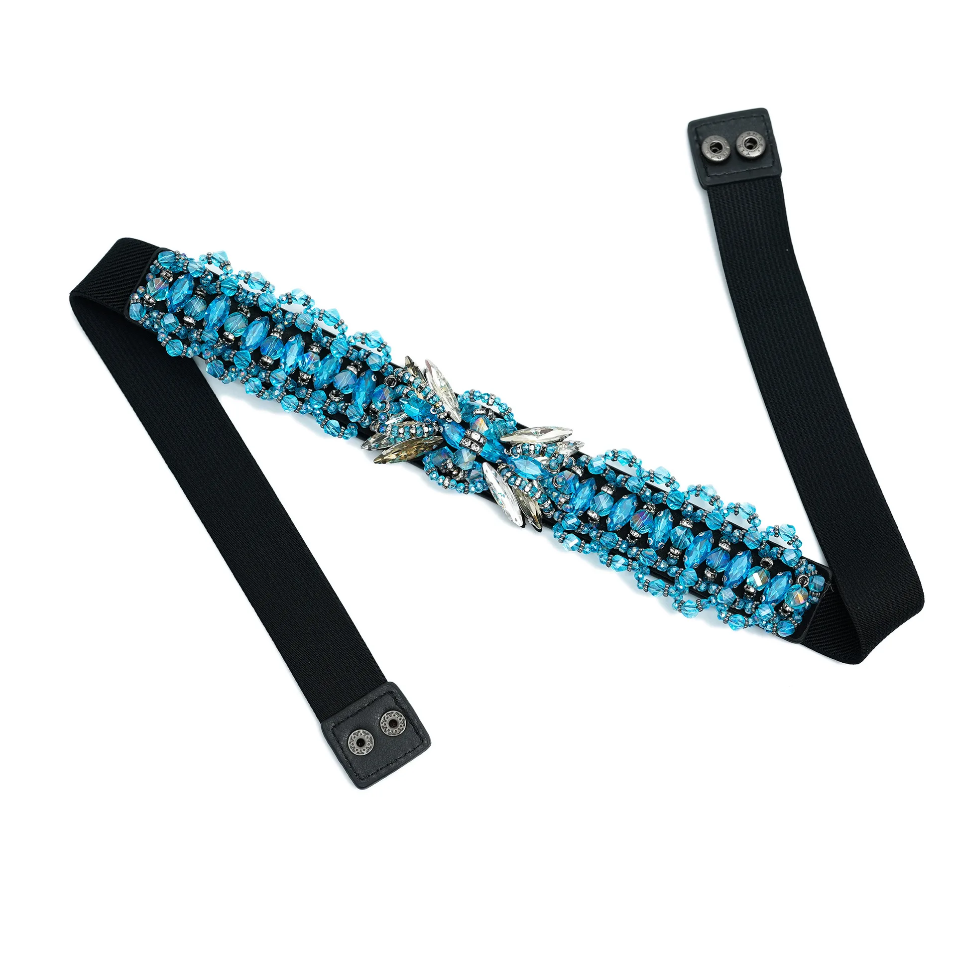 High Quality Glass Rhinestone Waist Belts for Women Elastic Wasitbands Dress Decoration Bling Green Satin Strech Rhinestone Belt