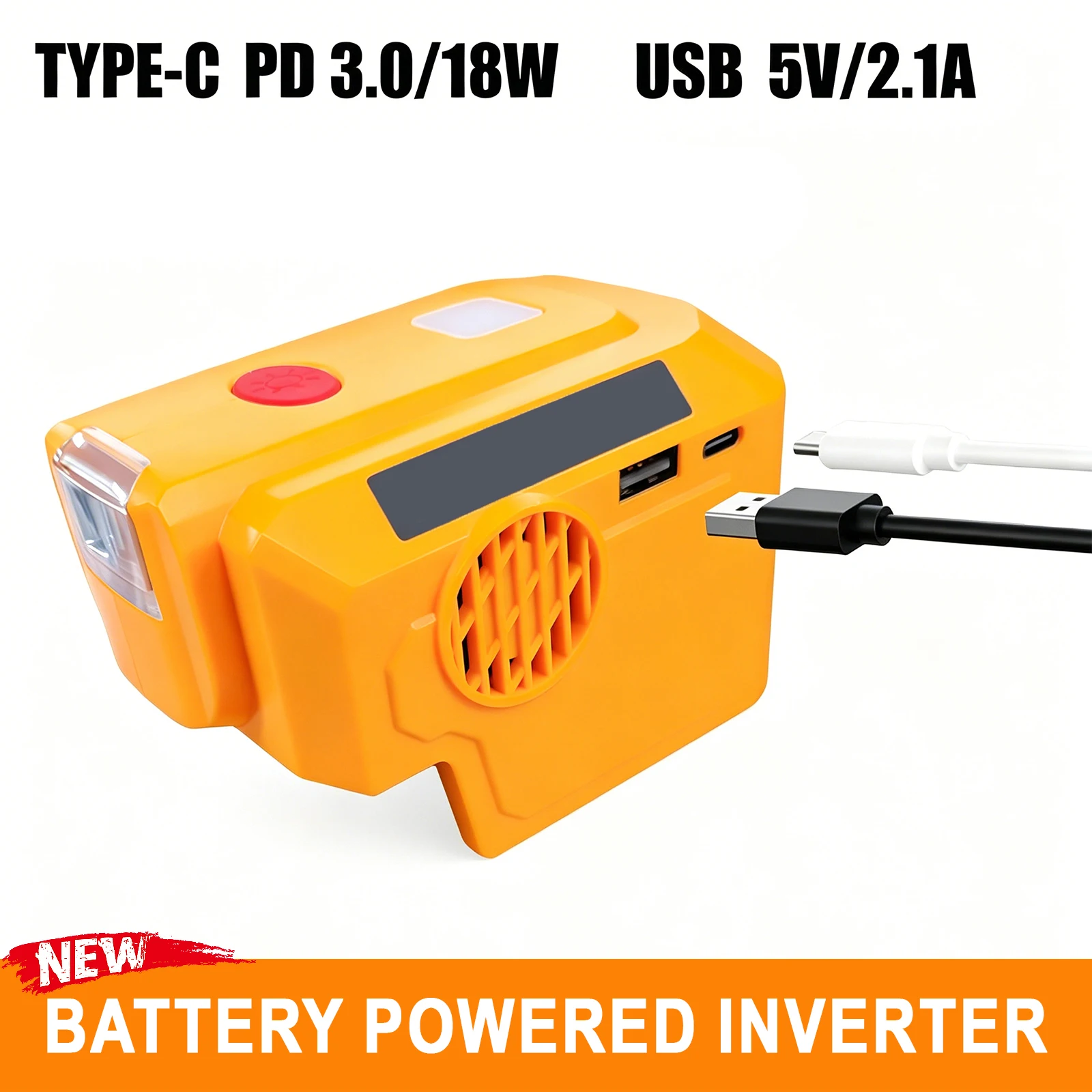 220W Power Inverter Compatible with DeWalt 20V Battery, DC 20V to AC 110V-120V Portable Power Station with 1 AC Outlet, 1 USB & Type-C, 1 12V DC & 200LM LED (No Battery)