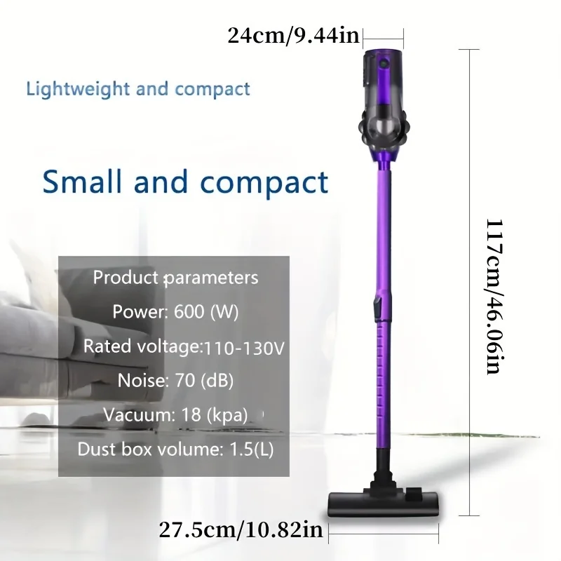 18KPa 600W Portable Four in One Lightweight Handheld Rod Vacuum Cleaner, Suitable for Pet Hair, Hard Floors, and Carpets