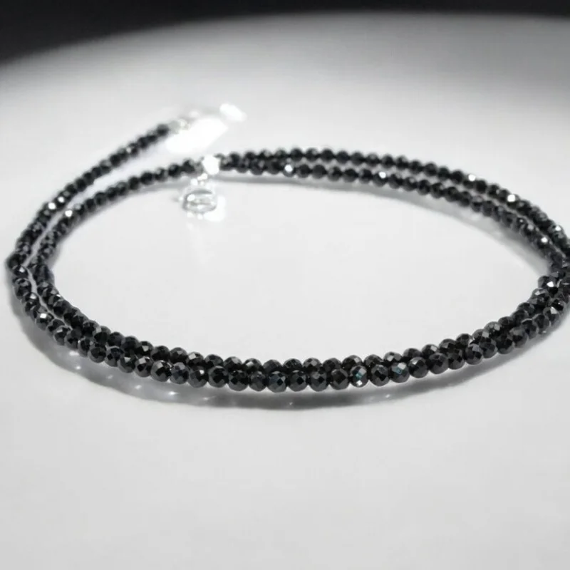 

Natural Black Tourmaline Faceted Round Gemstone Beads Necklaces 18'' Men & Women