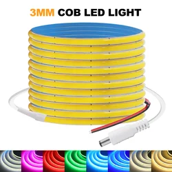 3mm Ultra Thin COB LED Strip Light 5V 12V 320 LEDs/m High Density Flexible Tape Ribbon White/Ice Blue/Pink/Red RA90 Led Lights