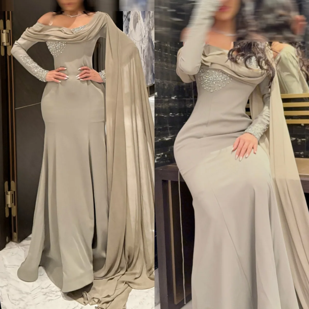 Robe de mariée personnalisée à manches longues, asymétrique épaule dénudée, col bateau, tempérament en cristal, robes de mariée de haute qualité