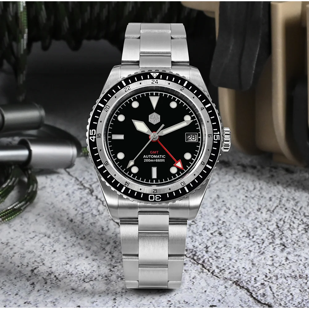 

San Martin Men Diving Watch NH34 GMT Bidirectional Bezel Business Automatic Mechanical Sapphire Waterproof 200m Luminous Date