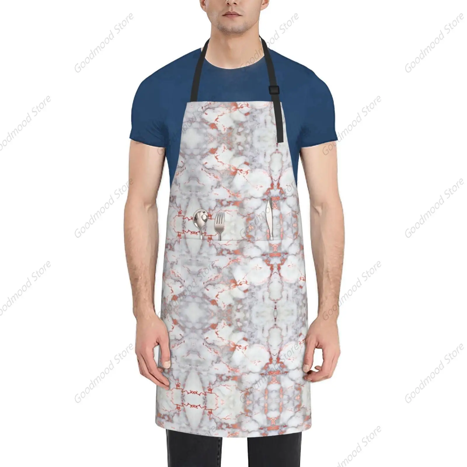 White Marble Rose Gold Print Apron With Pockets,Cooking Aprons Baking Bbq,Artist Aprons For Men Women Adults Unisex Chef