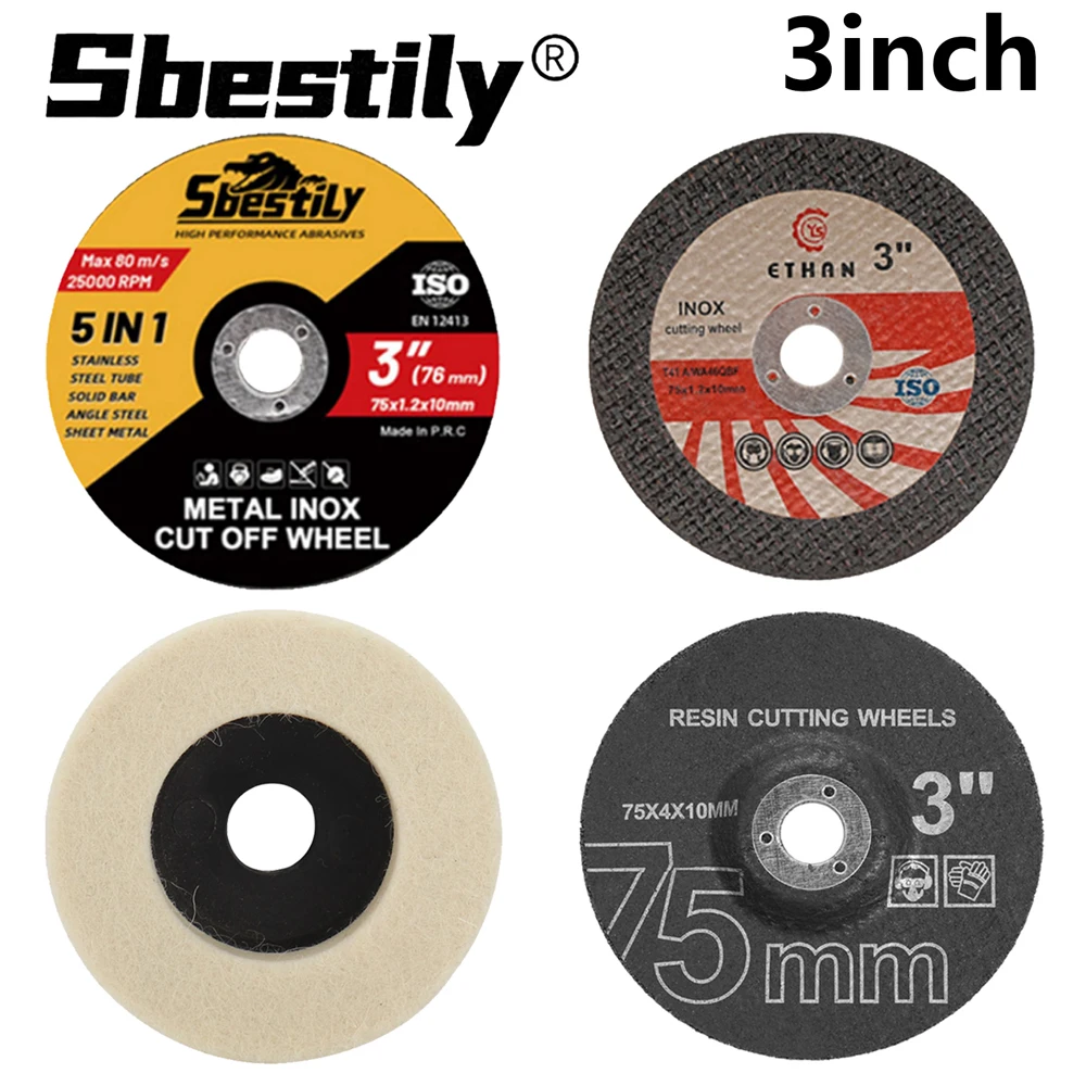 

4pcs 75mm Metal Cutting Disc Cut Off Wheel Resin Grinding Wheel Wool Polishing Wheel For Angle Grinder Accessory Kit