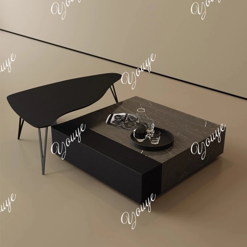 

Italian minimalist natural marble coffee table light luxury modern living room designer square combination coffee table