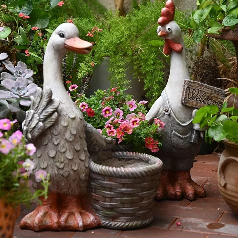 American Country Flower Pots Retro Chicken Bonsai Basin Courtyard Ornaments Succulent Container Kindergarten Floor Home Garden
