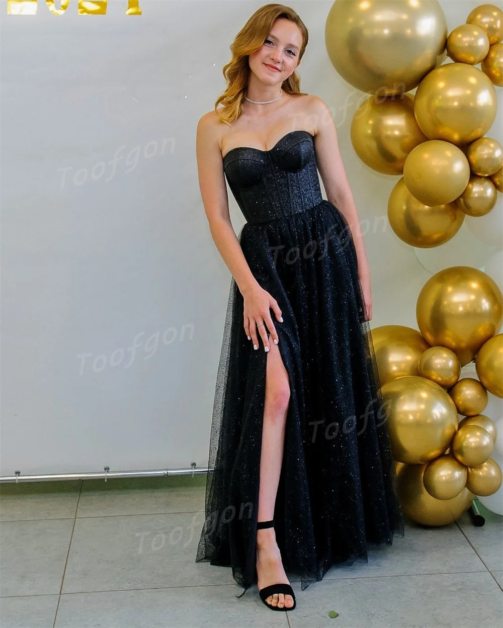 Toofan Блестящие черные вечерние платья в форме сердца А-силуэта Блестящие тюлевые платья для выпускного вечера Женские вечерние платья для особых случаев по индивидуальному заказу