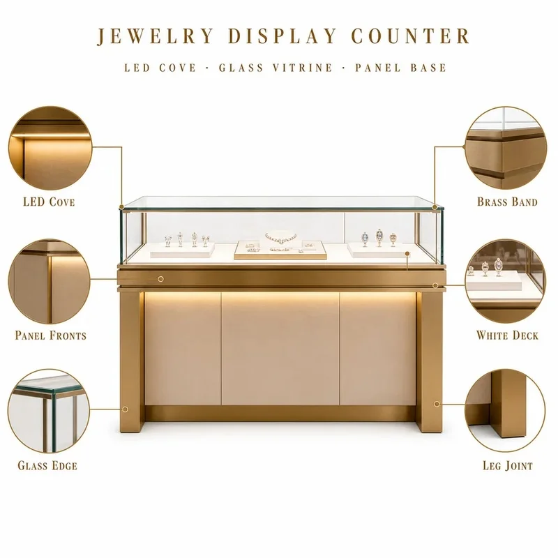 custom.Custom Jewelry Island Display Multi Layer Solid Wood Metal Frame Tempered Glass Showcase Jewelry Store