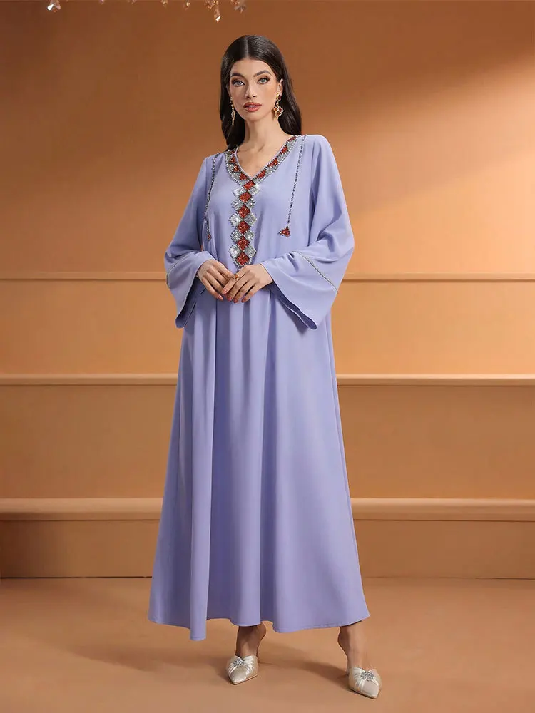 Diamanti eleganti Dubai Abaya per donna Abito musulmano Eid Djellaba Turchia Caftano Caftano Marocain Femme Robe Islam Jalabiya Kebaya