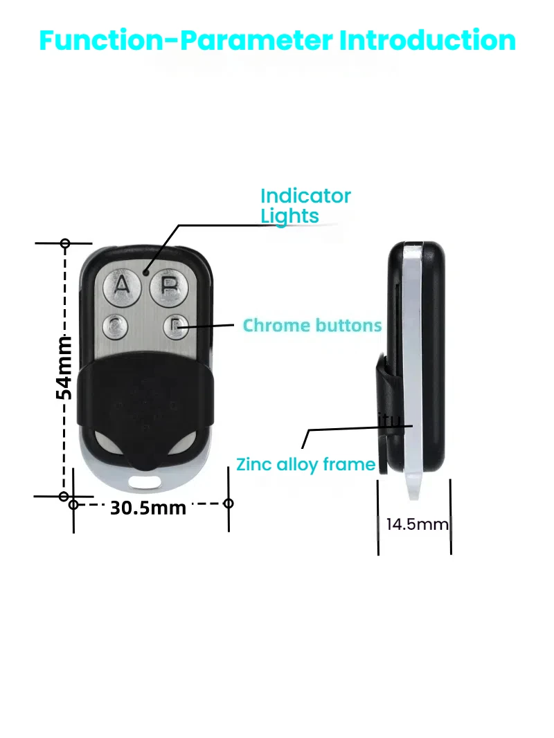 Universal Garage Door Control 433mhz 315mhz Metal Four key Copy Remote Control controller Gate Remote Control Duplicator