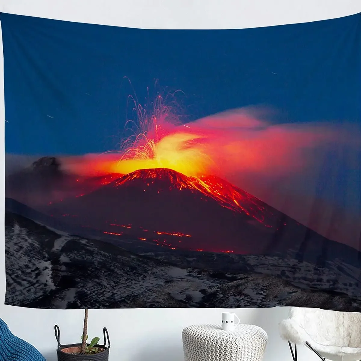 Volcano Tapestry Nature Geology Tapestry Magma Eruption Scenery Tapestry Wall Hanging for Bedroom Living Room Dorm Decoration