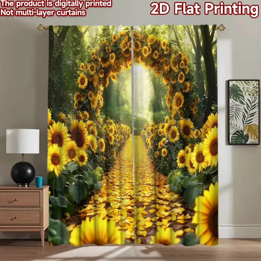 2D flat 2pcs Curtain Modern Minimalist Style Sunflower Arch Pathway Durable polyester fiber Family Party Decoration Use for