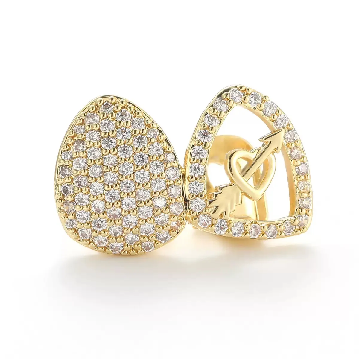 

Hiphop Iced Out 5a Zircon Arrow Heart Tooth Grillz Gold Plated Rock Cubic Zirconia Dental Teeth Grills Caps for Women Men Gift