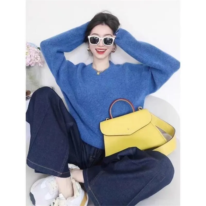 

Женский свитер в ленивом стиле, корейский высококачественный толстый, мягкий, свободный, зимний, комфортный, осенне-зимний