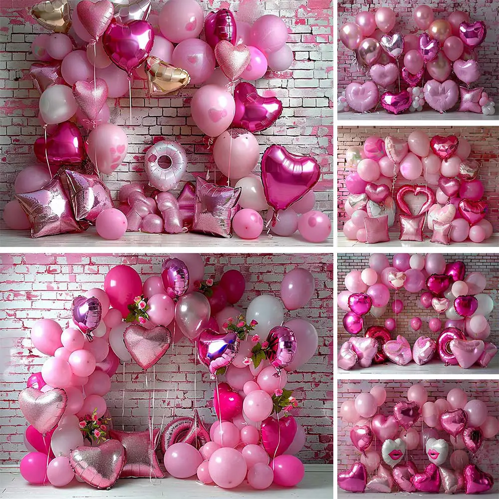 

Mocsicka Photography Background Graffiti Brick Wall Love Heart Pink Balloon Valentine's Day Backdrop Baby Kids Photo Shoot Props