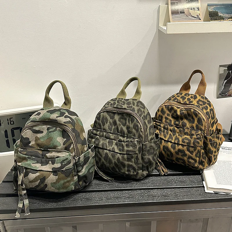 

Мини-холщовый рюкзак в японском стиле, женский дорожный рюкзак с камуфляжным леопардовым принтом, универсальный небольшой дорожный школьный рюкзак