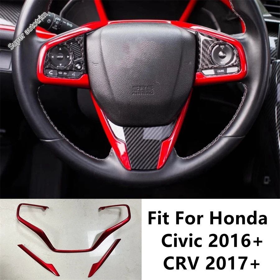 

Car Steering Wheel Switch Button Sticker Trim Cover For Honda Civic 2016 - 2020 & CRV 2017 - 2021 Red / Carbon Fiber Accessories