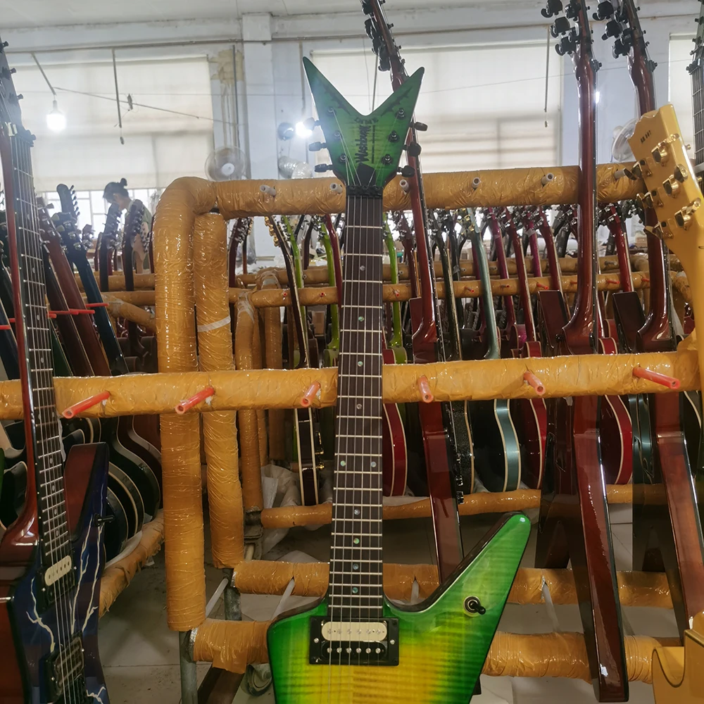 OEM electric guitar WASHBURN DIME Flame Maple top, Floyd rose vibrato, green circle yellow, in stock