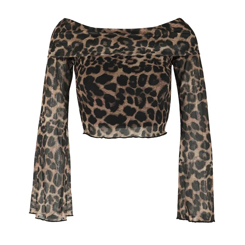 T-shirt da donna autunno nuovo streetwear moda maniche lunghe o-collo magliette sexy leopardo backless femminile versatile abbigliamento lavorato a maglia