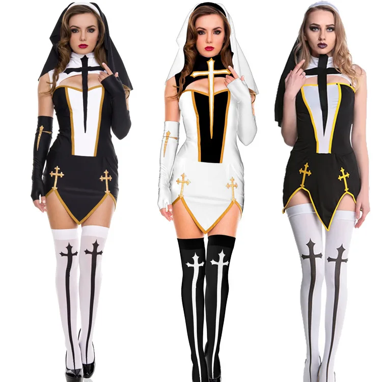 Nieuwe Innerwear Nun Kostuum Spel orm Halloween Outfit Stage Performance Dames Faion Elastische Bandage Rok Set
