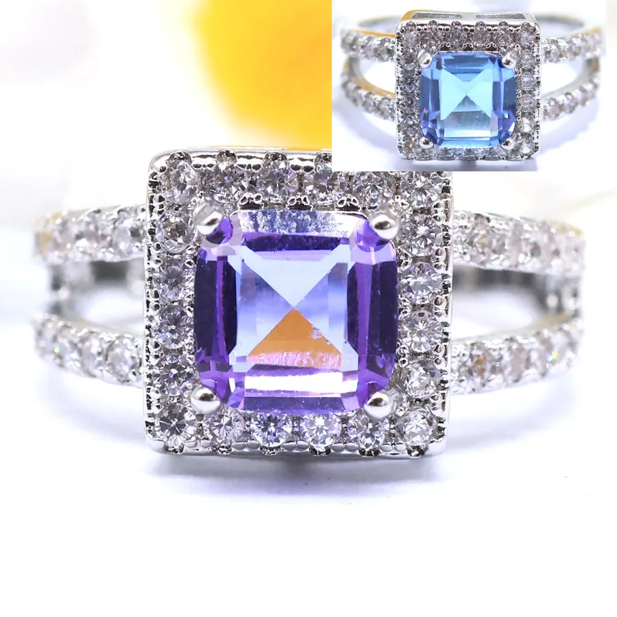 20x11mm Gorgeous 3.3g Alexandrite Topaz Zultanite Pink Morganite Kunzite London Blue Topaz White CZ Silver Rings