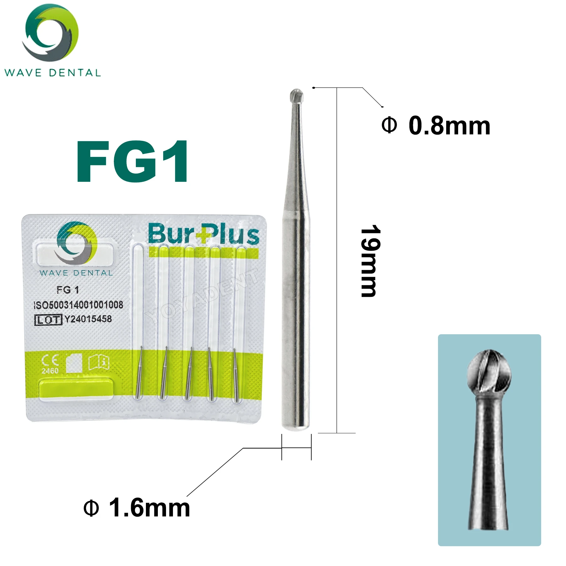 PRIMA WAVE Dental Tungsten Carbide Burs Ball Round Head FG Series For High Speed Handpiece Dia.1.6mm 5Pcs/Pack