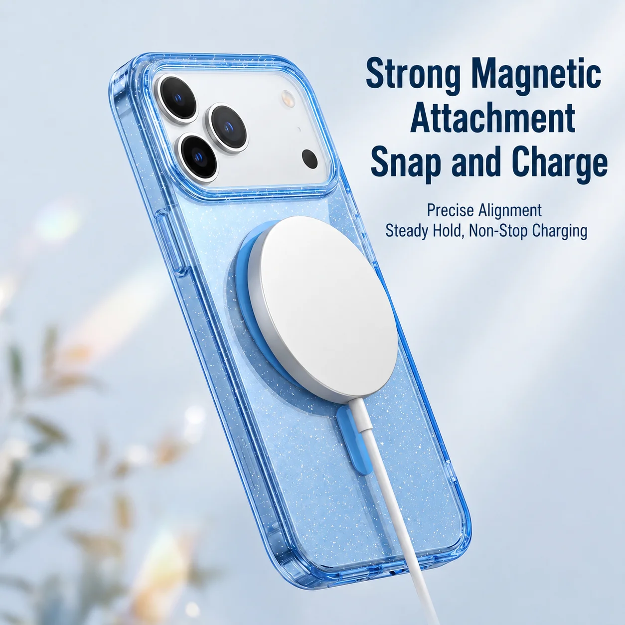 Luxuriöse Transparente Glitzerhülle für iPhone 18 Pro Max 17 Pro Stoßfeste Schutzhülle. Neues Kirschrot, Hellblau, Anti-Gelbton – Detail 5