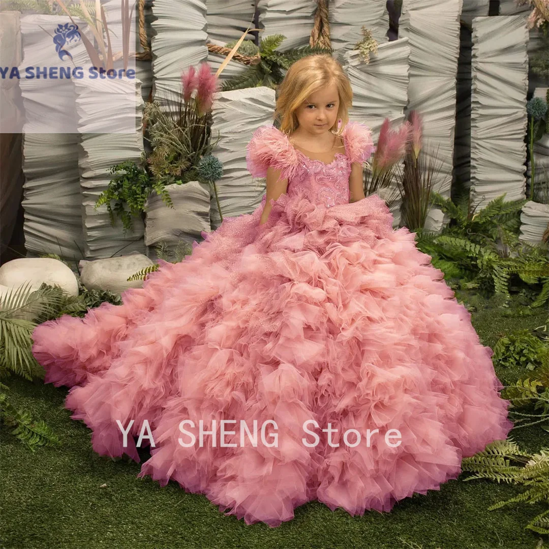 فستان الأميرة للفتيات ، فستان دانتيل منتفخ مع الأكمام ، لطيف ، لحفلة عيد ميلاد ، الزفاف