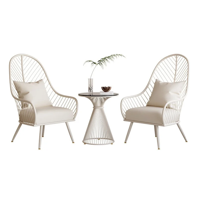 Cream Metal Outdoor Balcony Leisure Chair Cafe Milk Tea Shop Hotel Reception Negotiation Table and Chair