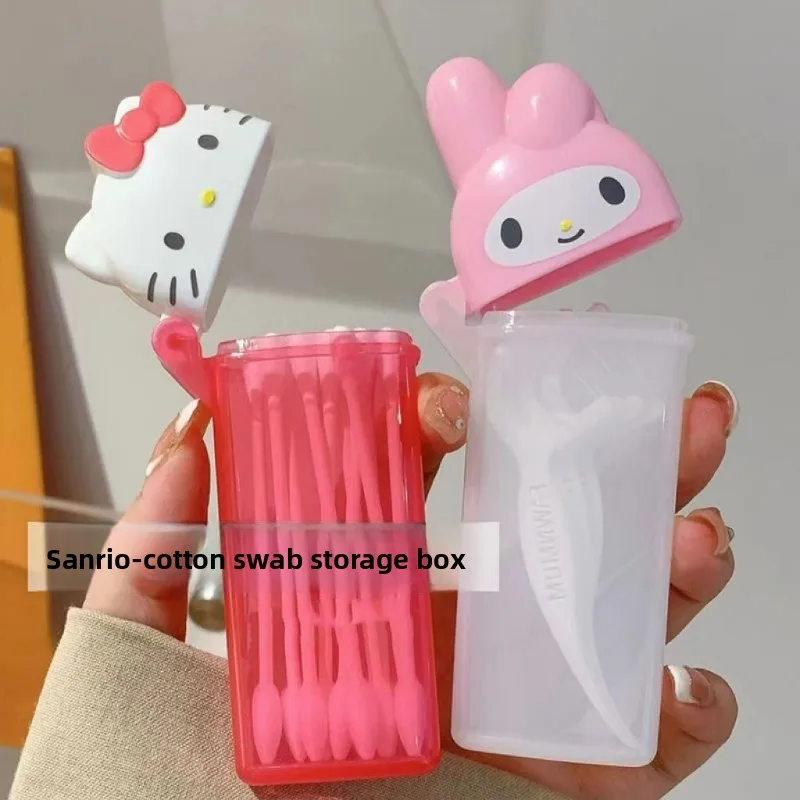 

Creative Personality Cute Melody Kitty Cute Girly Heart Portable Travel Home Cotton Swab Storage Box Organizer