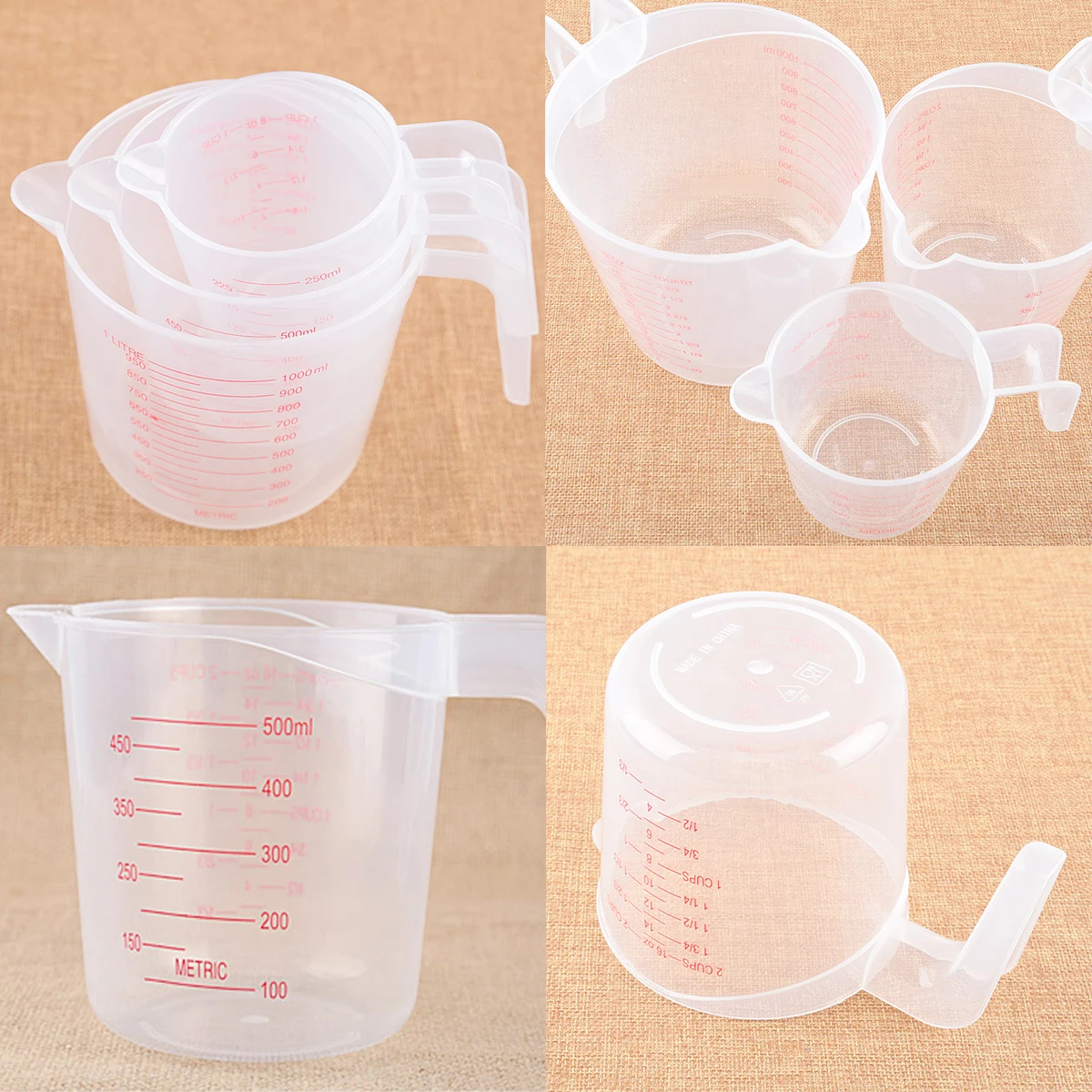 

3PCS Measuring Easuring Cup Plastic Jug Digital Cups Kitchen Tools Scale Baking Tools 250/500/1000ML Timer Accessories