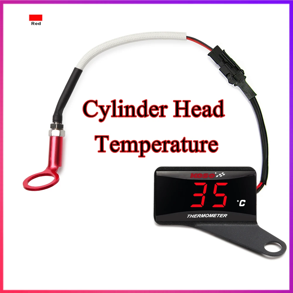 koso cylinder head temperature gauge For nmax cb500x Adapter Scooter And Racing Motorcycle thermometer 10/14 mm red color