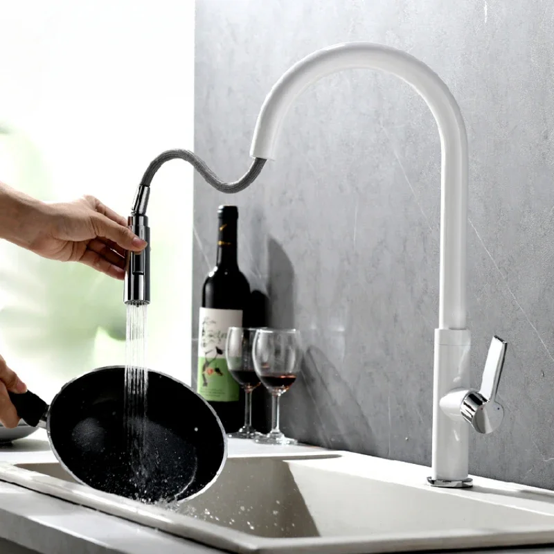 Black/White Smart Touch Kitchen Faucet Sensor Sink Mixer Rotatable Hot Cold Tap Brass Construction for Kitchens Pull-Out