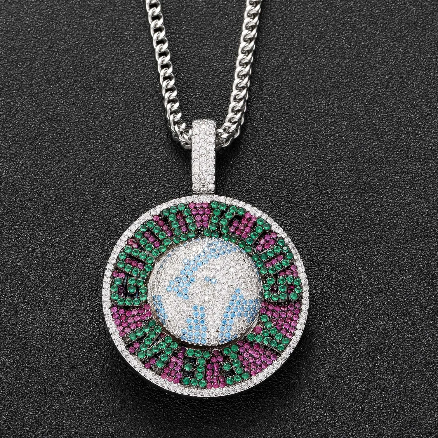 Hip Hop Necklace AFGK Rotatable Copper Inlaid Zircon Round Pendant Men's Hip Hop Tide Brand Pendant Accessories