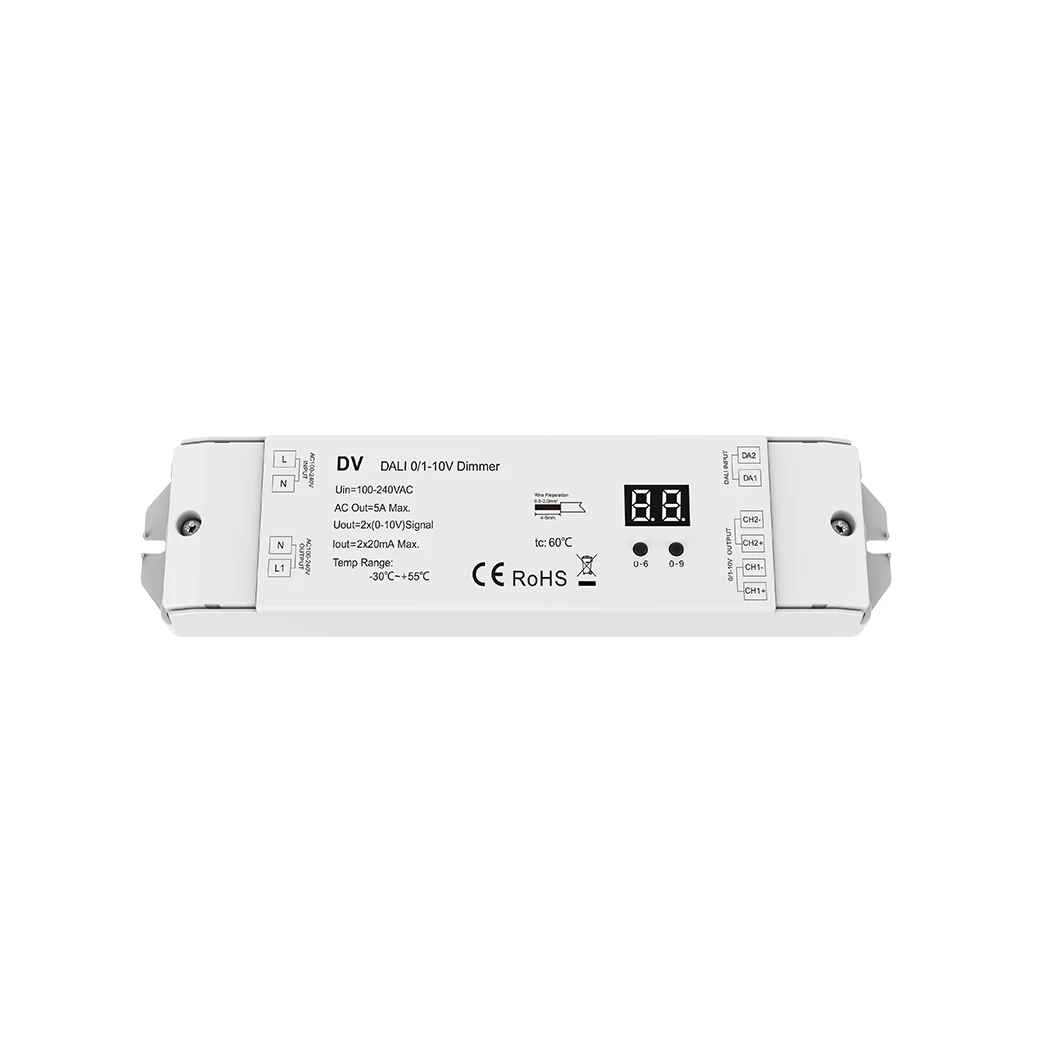 

DALI 0/1-10V Dimmer DV 100-240VAC 2CH*20mA