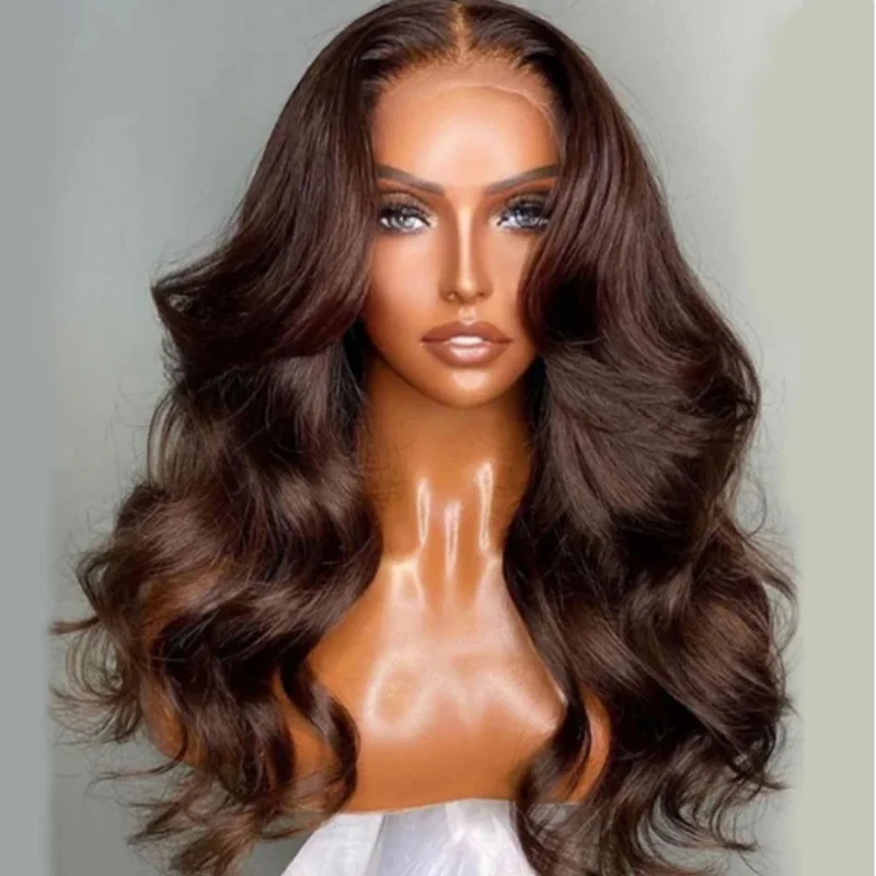 Soft  Glueless  Brown Wave 30inch 5x5 Silk Base Jewish Human Hair Wig With Baby Hair Top HD Lace European Hair Preplucked