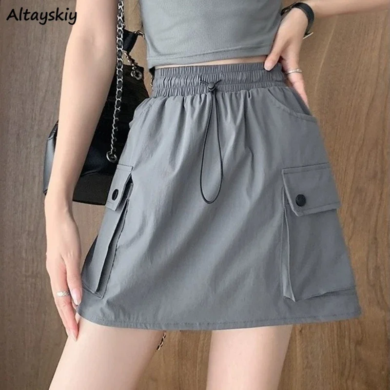 

Cargo Mini Skirts Women Summer High Waist American Retro Big Pockets Students Sporty Short Skirt Casual Unisex All-match Trend