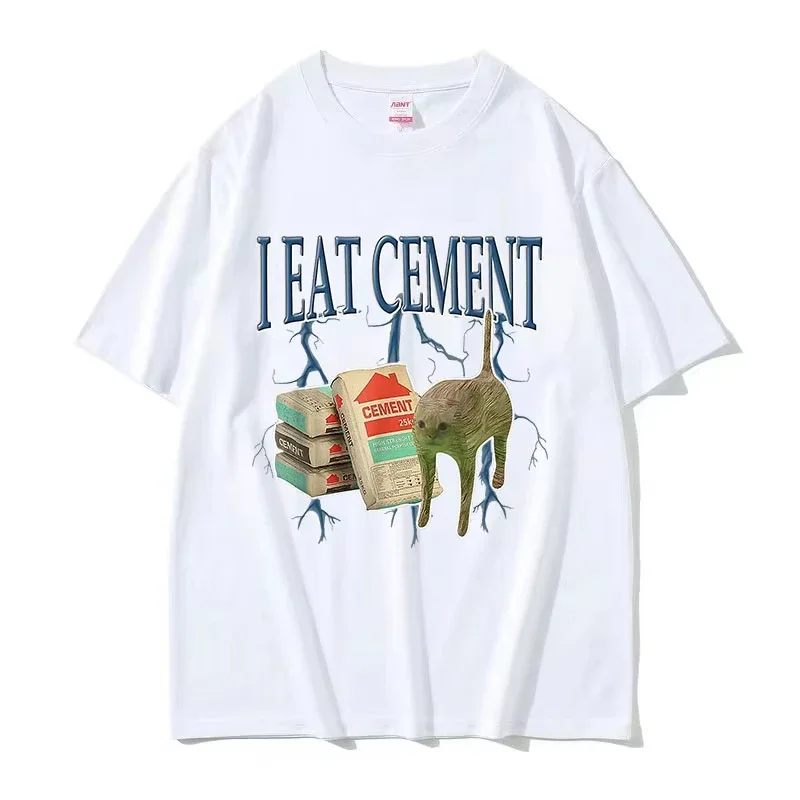 Funny I Eat Cement Cat Meme T-Shirt Women men Summer Harajuku Vintage Cartoon Short Sleeve Tops