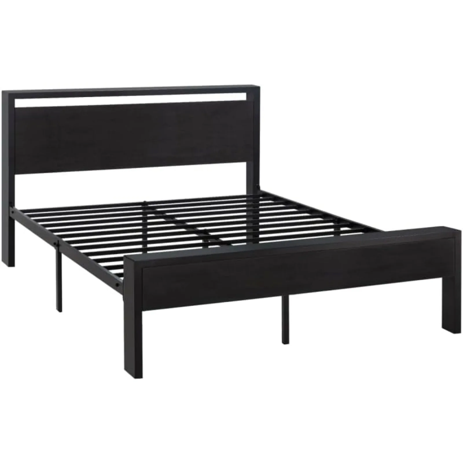 US Queen Size Platform Bed Frame with Wooden Headboard and Footboard, Heavy Duty 12 Metal Slats Support, No Box