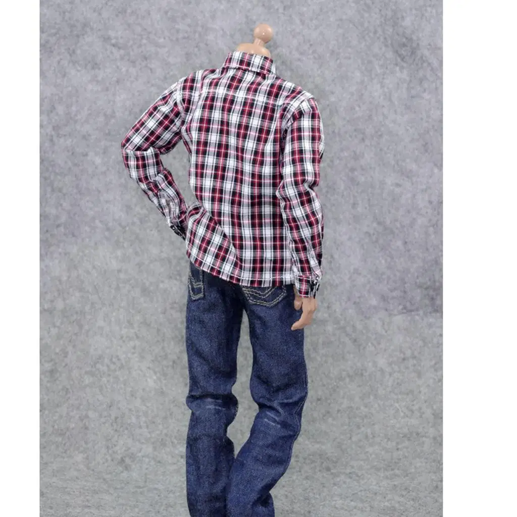

Action Figure Clothes 1/6 Scale Garment Set Blue Plaid Shirt Jeans Cotton Attire for 12 Inch Doll