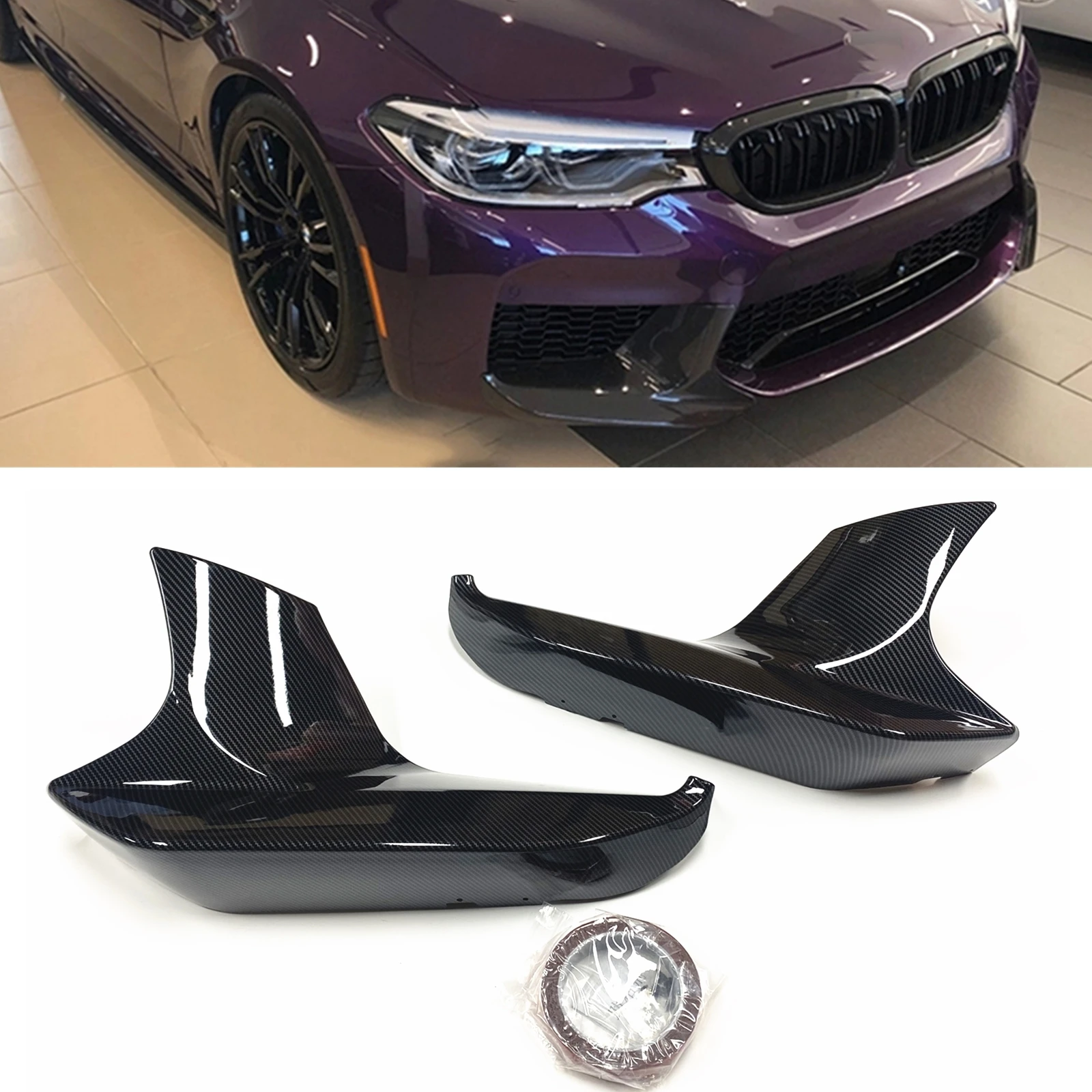 

Защитная накладка на нижнюю решетку воздухозаборника, рамка противотуманной фары, боковой спойлер-сплиттер переднего бампера для BMW F90 M5 2018-2022