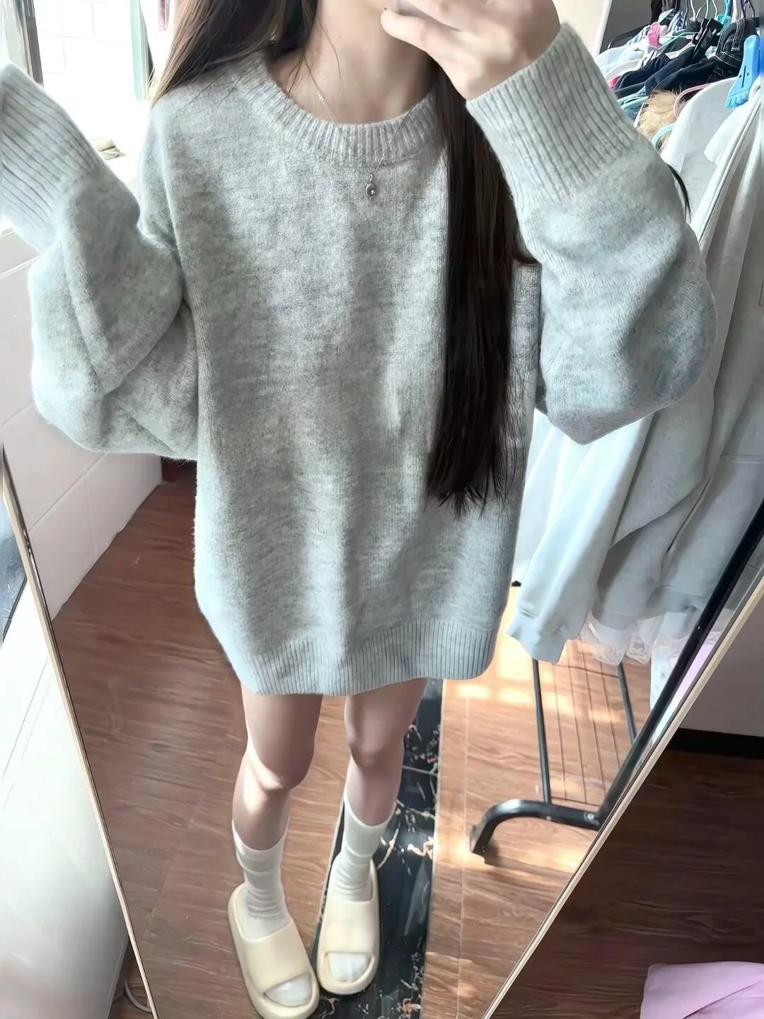 

American Sle Oversized Thiened Knitted Sweater round Ne Pullover Women's Autumn Winter Loose Fit Inner irt Lazy Sle