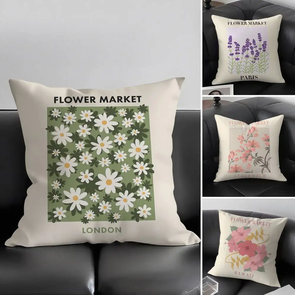 

Pillow Case Flower Market Home Dorm Chair Back Short Plush Double-sided Printing Office Nap Time Cushion Cover
