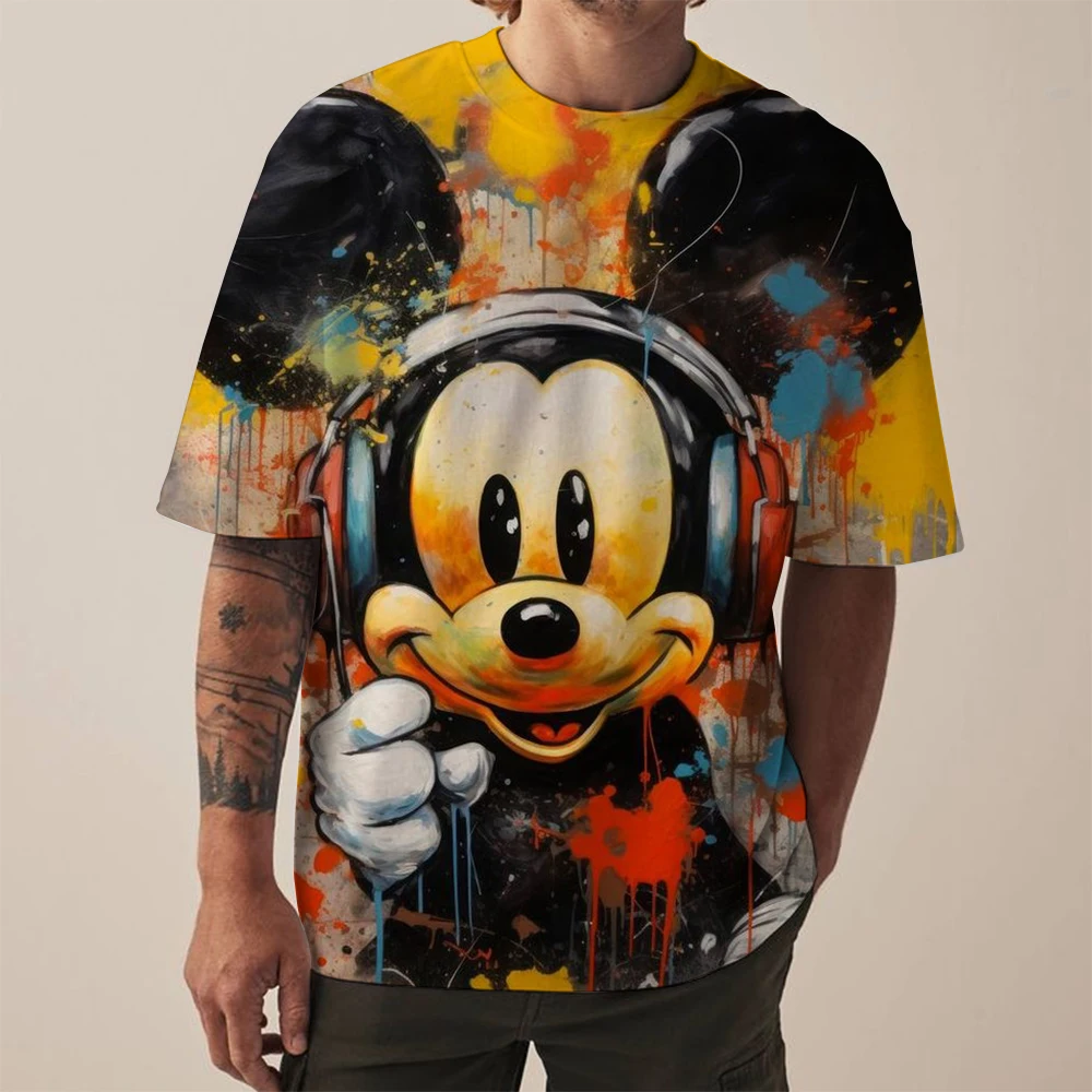 Disney Mickey Mouse print T-shirt Summer Daily Casual Men's Street T-shirt Outdoor Sports Short Sleeve Urban Fashion Men's T-shi