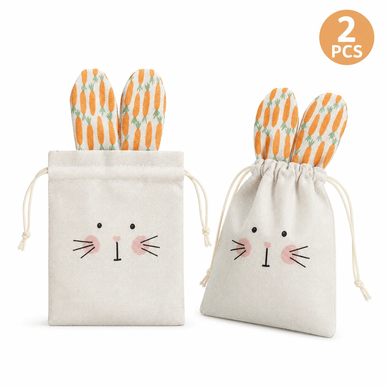 2Pcs Linen Bunny Ear Drawstring Bags, Blank Rabbit Ear Gift Pouches, Small Storage Bags for Candy, Gifts & DIY